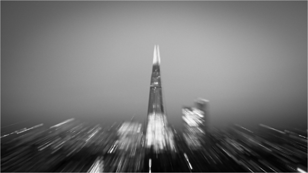 Abstract black and white London architecture print of The Shard used as wall art