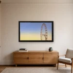 Room visualisation of The Wheel at Twilight in a black frame, shown at 80 x 45 cm