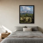 Room visualisation of Val di Sole in a black frame, shown at 50 x 62.5 cm