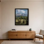 Room visualisation of Val di Sole in a black frame, shown at 50 x 62.5 cm