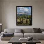 Room visualisation of Val di Sole in a black frame, shown at 50 x 62.5 cm