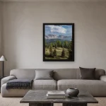 Room visualisation of Val di Sole in a black frame, shown at 40 x 50 cm