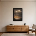 Room visualisation of Light Break in a black frame, shown at 40 x 56 cm