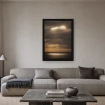 Room visualisation of Light Break in a black frame, shown at 40 x 56 cm