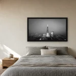 Room visualisation of The Shard in a black frame, shown at 80 x 45 cm