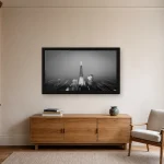 Room visualisation of The Shard in a black frame, shown at 80 x 45 cm