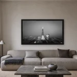 Room visualisation of The Shard in a black frame, shown at 80 x 45 cm