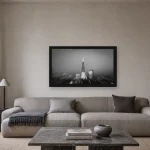 Room visualisation of The Shard in a black frame, shown at 64 x 36 cm