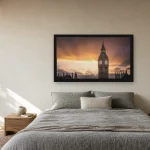 Room visualisation of Big Ben Under a January Sky in a black frame, shown at 80 x 45 cm