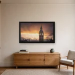 Room visualisation of Big Ben Under a January Sky in a black frame, shown at 80 x 45 cm