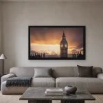 Room visualisation of Big Ben Under a January Sky in a black frame, shown at 80 x 45 cm