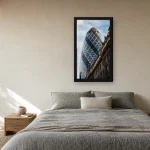 Room visualisation of The Gherkin in a black frame, shown at 36 x 64 cm