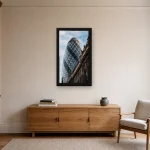 Room visualisation of The Gherkin in a black frame, shown at 36 x 64 cm