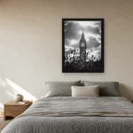 Room visualisation of Big Ben Through Wildflowers in a black frame, shown at 45 x 60 cm