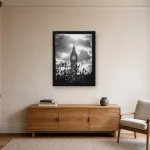 Room visualisation of Big Ben Through Wildflowers in a black frame, shown at 45 x 60 cm