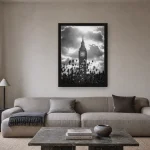 Room visualisation of Big Ben Through Wildflowers in a black frame, shown at 45 x 60 cm
