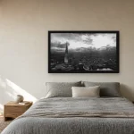 Room visualisation of The Shard from Sky Garden in a black frame, shown at 80 x 45 cm
