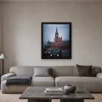 Room visualisation of St. Pancras at Quarter to Five in a black frame, shown at 40 x 50 cm