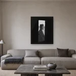 Room visualisation of Raven on Rooftop in a black frame, shown at 40 x 50 cm