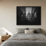 Room visualisation of Symmetry & Stone in a black frame, shown at 80 x 60 cm