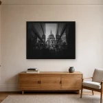 Room visualisation of Symmetry & Stone in a black frame, shown at 80 x 60 cm