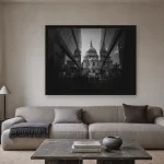 Room visualisation of Symmetry & Stone in a black frame, shown at 80 x 60 cm