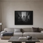 Room visualisation of Symmetry & Stone in a black frame, shown at 60 x 45 cm