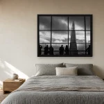 Room visualisation of The Shard from Sky Garden in a black frame, shown at 80 x 60 cm