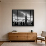Room visualisation of The Shard from Sky Garden in a black frame, shown at 80 x 60 cm