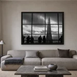 Room visualisation of The Shard from Sky Garden in a black frame, shown at 80 x 60 cm