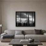 Room visualisation of The Shard from Sky Garden in a black frame, shown at 60 x 45 cm