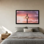 Room visualisation of Crown Lamp at Sunset in a black frame, shown at 80 x 45 cm