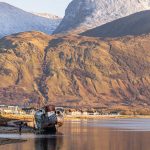 The Old Boat of Caol below Ben Nevis on Loch Linnhe near Fort William in soft winter light