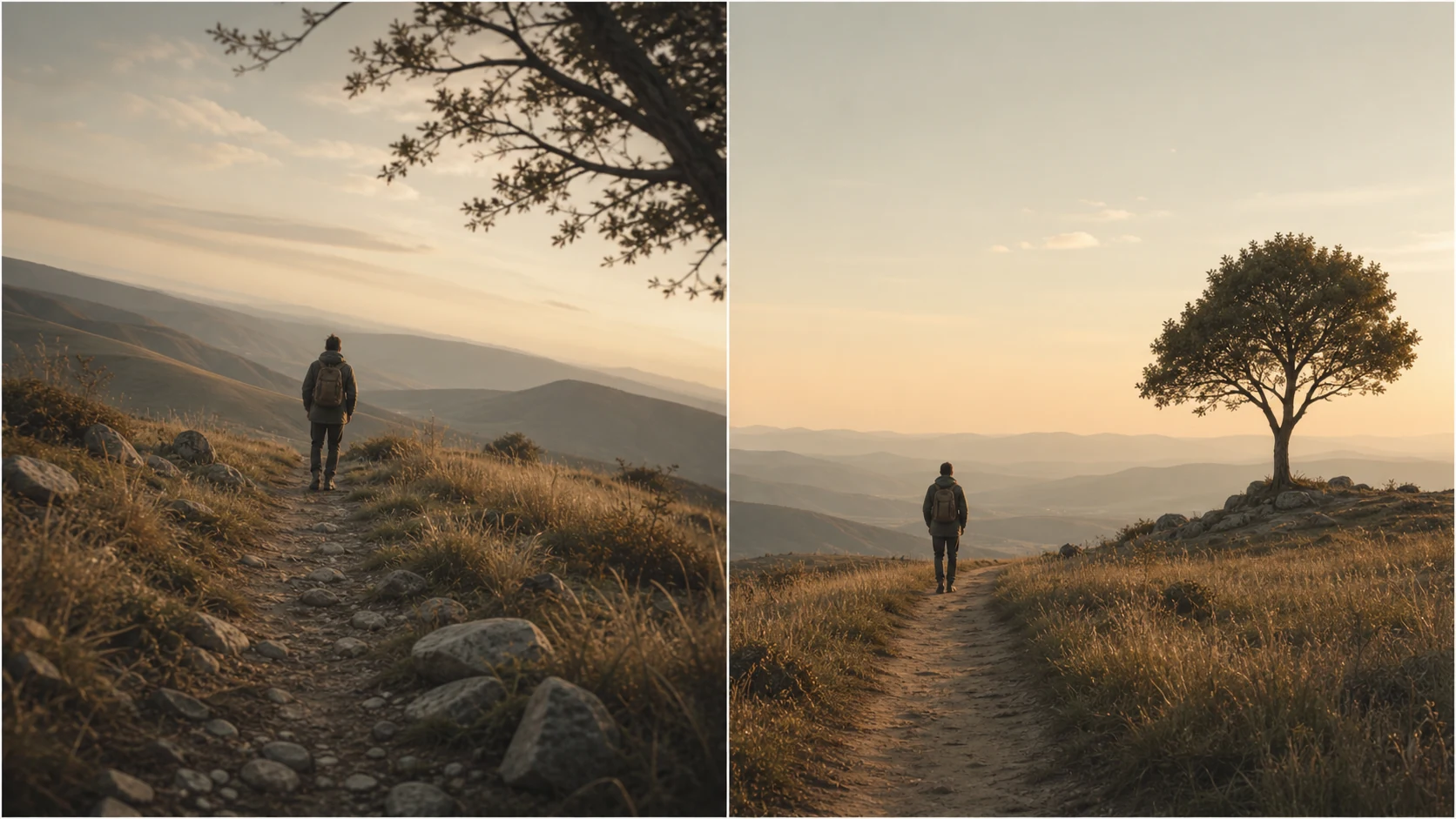 Side-by-side illustration comparing poor and strong photography composition in the same landscape scene