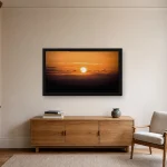 Room visualisation of Solar Drift in a black frame, shown at 80 x 45 cm