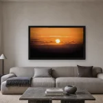 Room visualisation of Solar Drift in a black frame, shown at 80 x 45 cm