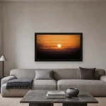Room visualisation of Solar Drift in a black frame, shown at 64 x 36 cm
