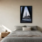 Room visualisation of Shard Between Shadows in a black frame, shown at 40 x 60 cm