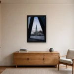 Room visualisation of Shard Between Shadows in a black frame, shown at 40 x 60 cm