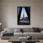 Room visualisation of Shard Between Shadows in a black frame, shown at 40 x 60 cm