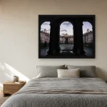 Room visualisation of London Arches at Dusk in a black frame, shown at 80 x 60 cm