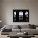 Room visualisation of London Arches at Dusk in a black frame, shown at 60 x 45 cm