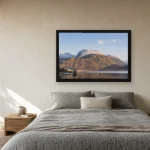 Room visualisation of Ben Nevis and the Old Boat of Caol in a black frame, shown at 75 x 50 cm