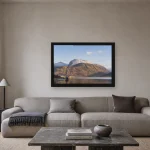 Room visualisation of Ben Nevis and the Old Boat of Caol in a black frame, shown at 60 x 40 cm