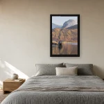 Room visualisation of Old Boat Below Ben Nevis in a black frame, shown at 40 x 60 cm