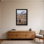 Room visualisation of Old Boat Below Ben Nevis in a black frame, shown at 40 x 60 cm