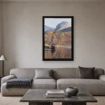 Room visualisation of Old Boat Below Ben Nevis in a black frame, shown at 40 x 60 cm