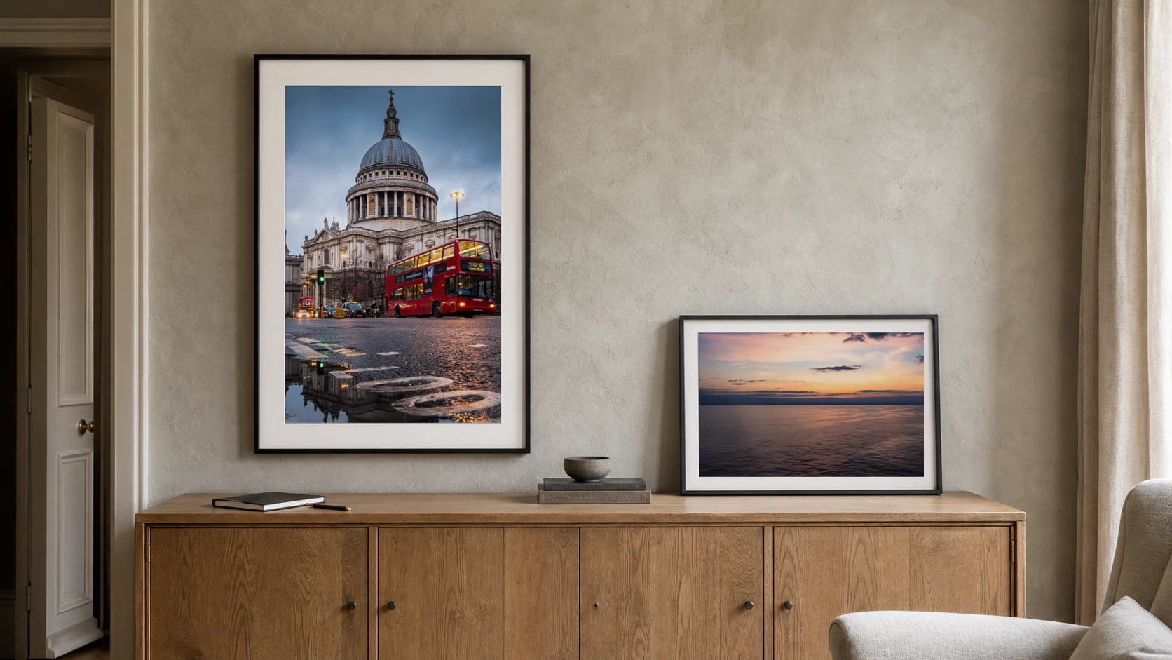 St Paul’s Cathedral at Dusk and Crossing at Dawn photography prints forming a small developing collection