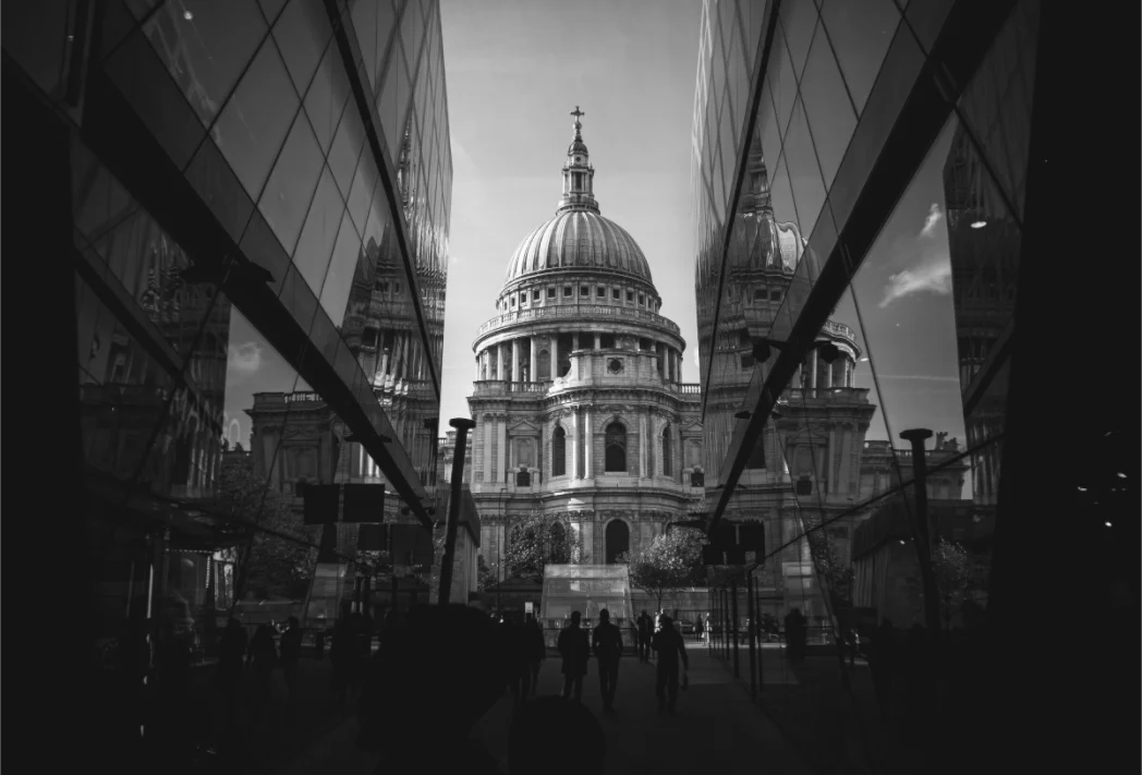 Symmetrical black and white photograph of St Pauls Cathedral used to explain composition in photography wall art