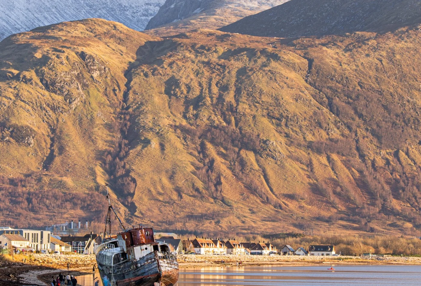 The Old Boat of Caol below Ben Nevis on Loch Linnhe near Fort William in soft winter light
